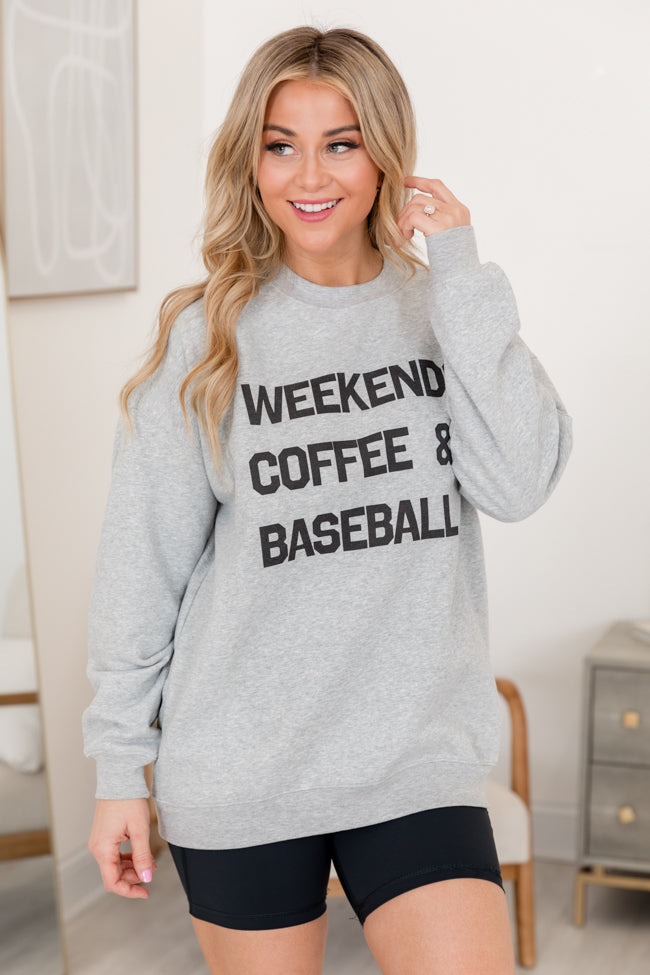 Weekends Coffee and Baseball Light Grey Graphic Sweatshirt SALE-Sunny Prom