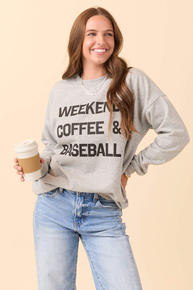 Weekends Coffee and Baseball Light Grey Graphic Sweatshirt SALE-Sunny Prom