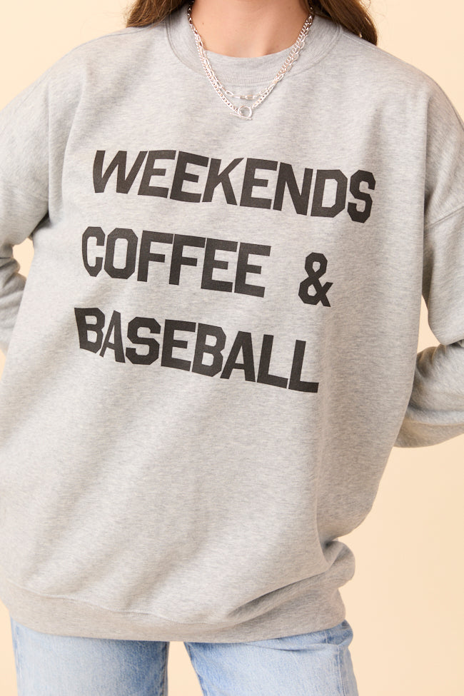 Weekends Coffee and Baseball Light Grey Graphic Sweatshirt SALE-Sunny Prom