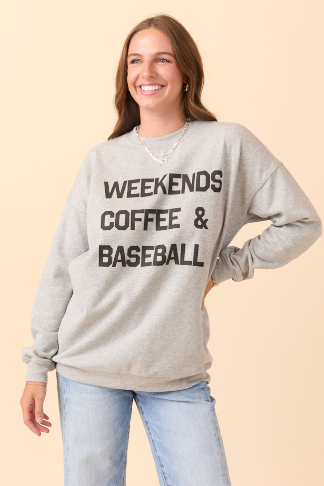 Weekends Coffee and Baseball Light Grey Graphic Sweatshirt SALE-Sunny Prom