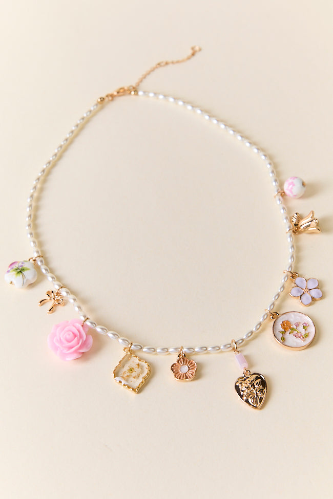 Pink Floral Charm Necklace-Sunny Prom
