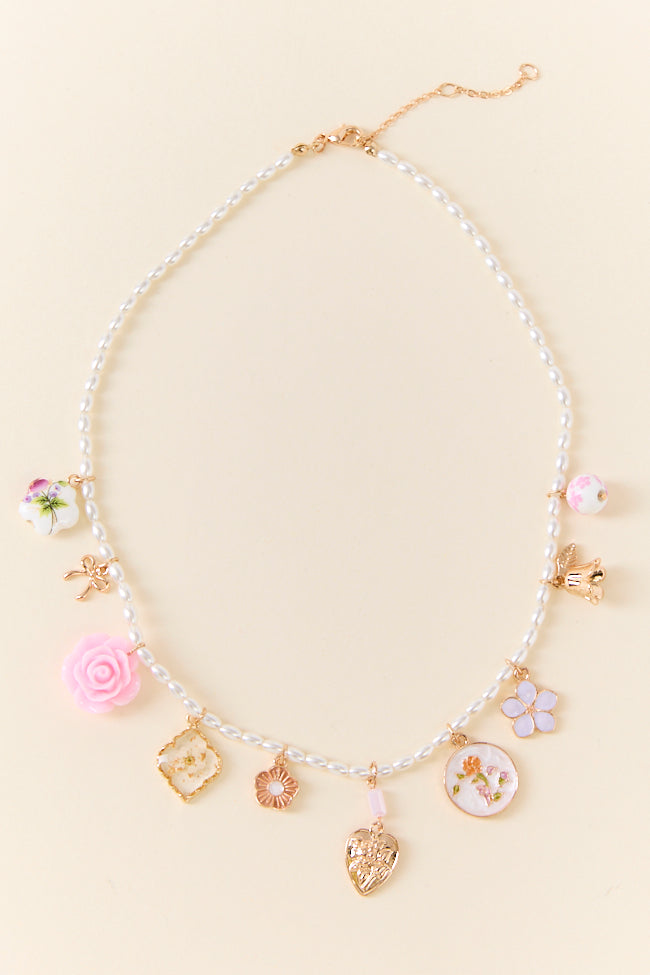 Pink Floral Charm Necklace-Sunny Prom