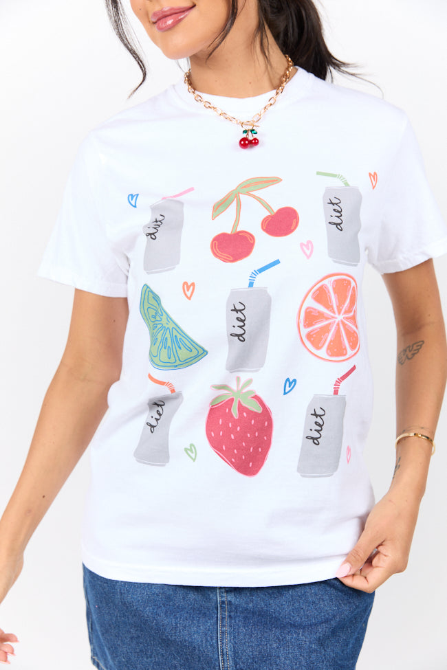 Diet Soda and Fruit White Graphic Tee SALE-Sunny Prom