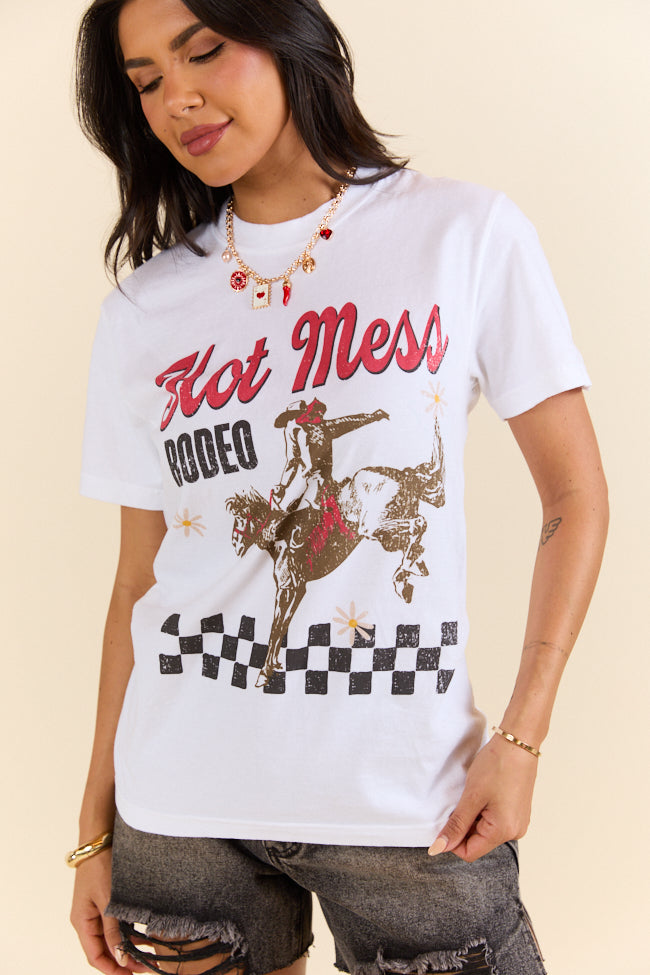 Hot Mess Rodeo White Graphic Tee SALE-Sunny Prom
