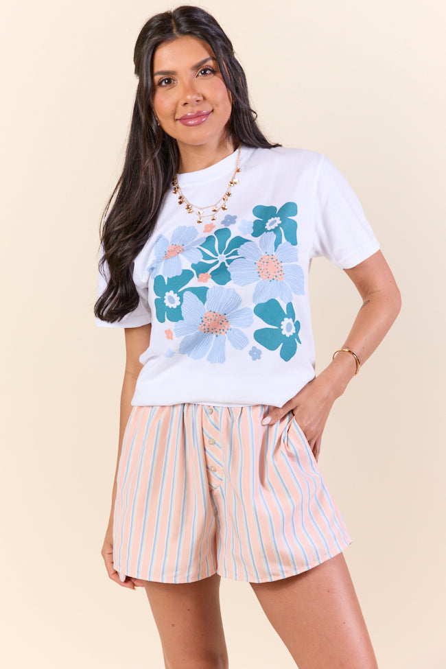 Organic Floral Print White Graphic Tee SALE-Sunny Prom
