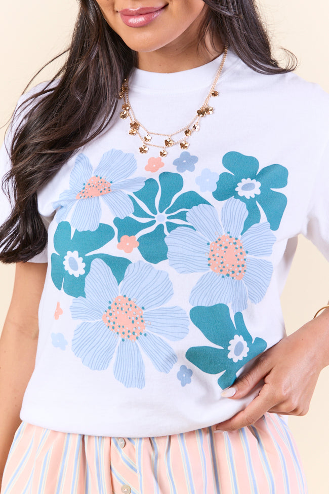 Organic Floral Print White Graphic Tee SALE-Sunny Prom