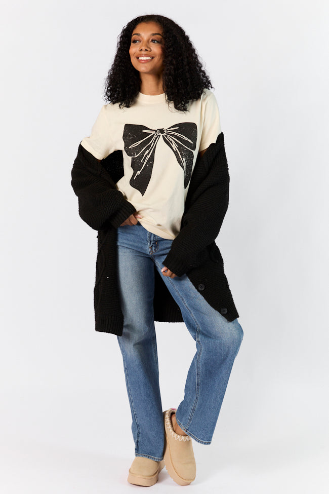 Vintage Black Bow Ivory Comfort Color Graphic Tee SALE-Sunny Prom