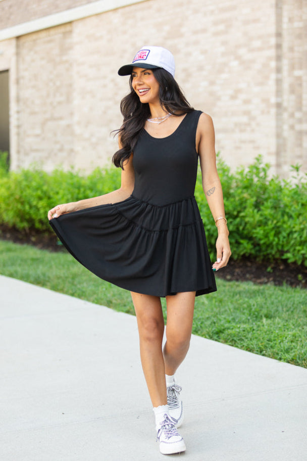 Logan Tiered Black Knit Romper-Sunny Prom
