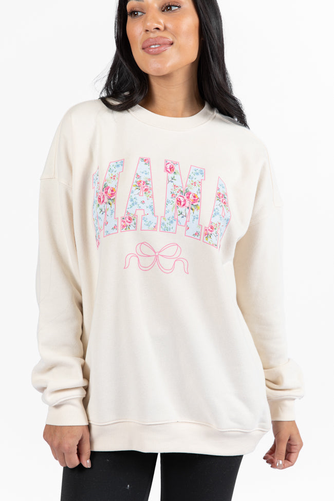 Mama Floral Bow Cream Graphic Sweatshirt SALE-Sunny Prom