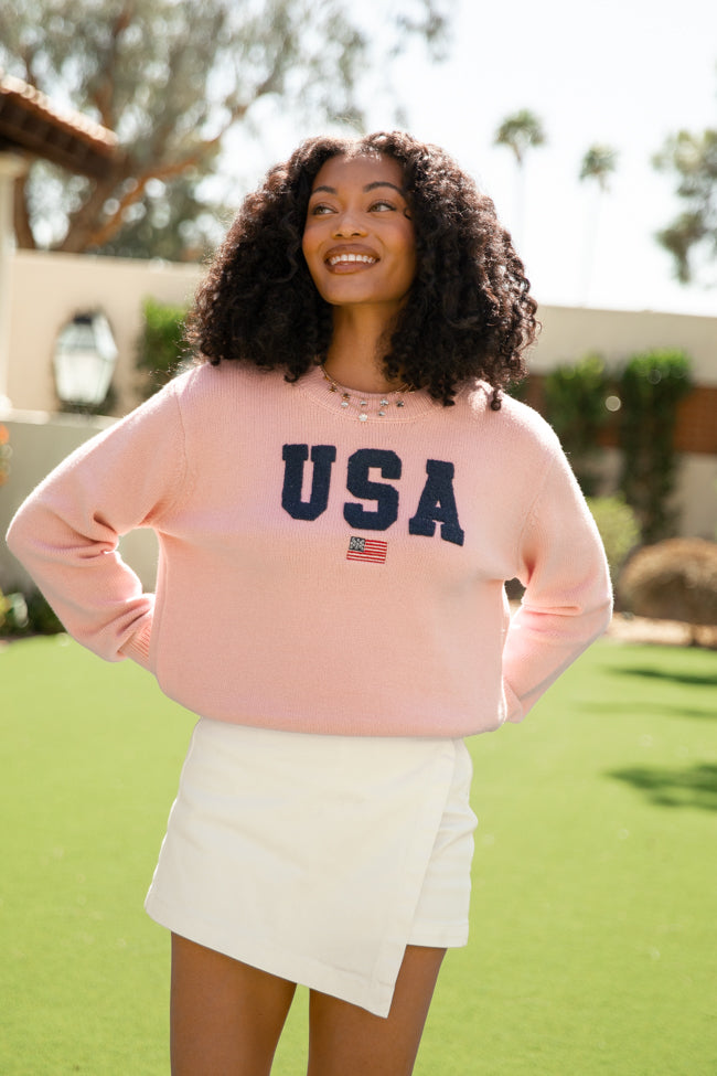 Miss Liberty Pink USA Crew Neck Sweater FINAL SALE-Sunny Prom