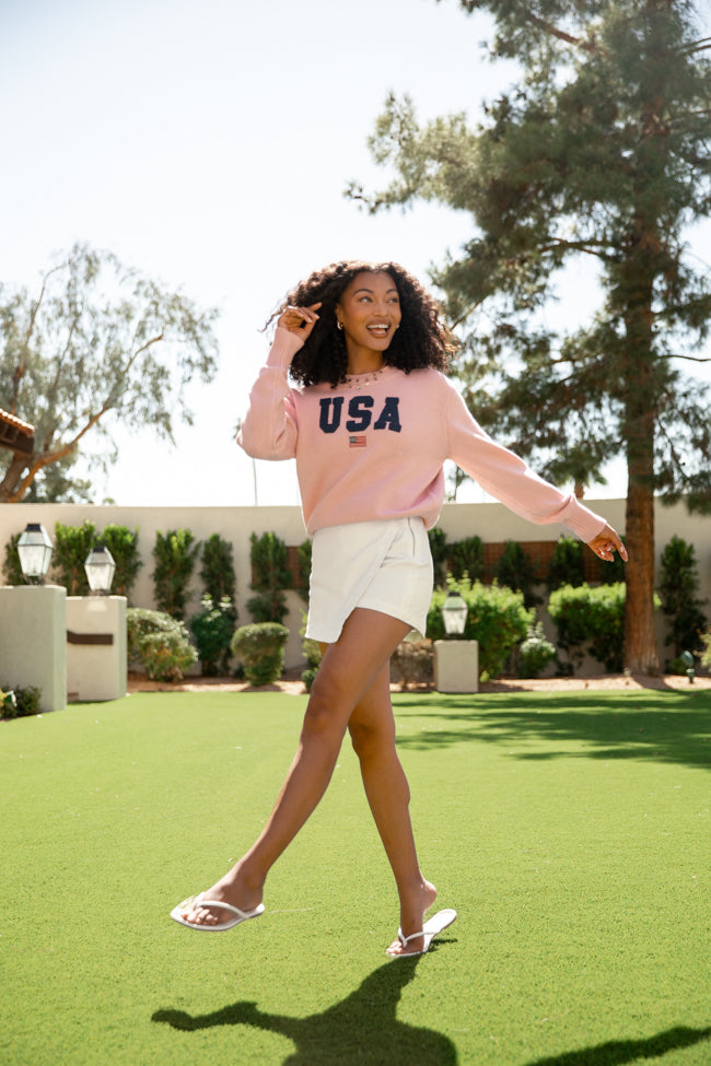 Miss Liberty Pink USA Crew Neck Sweater FINAL SALE-Sunny Prom