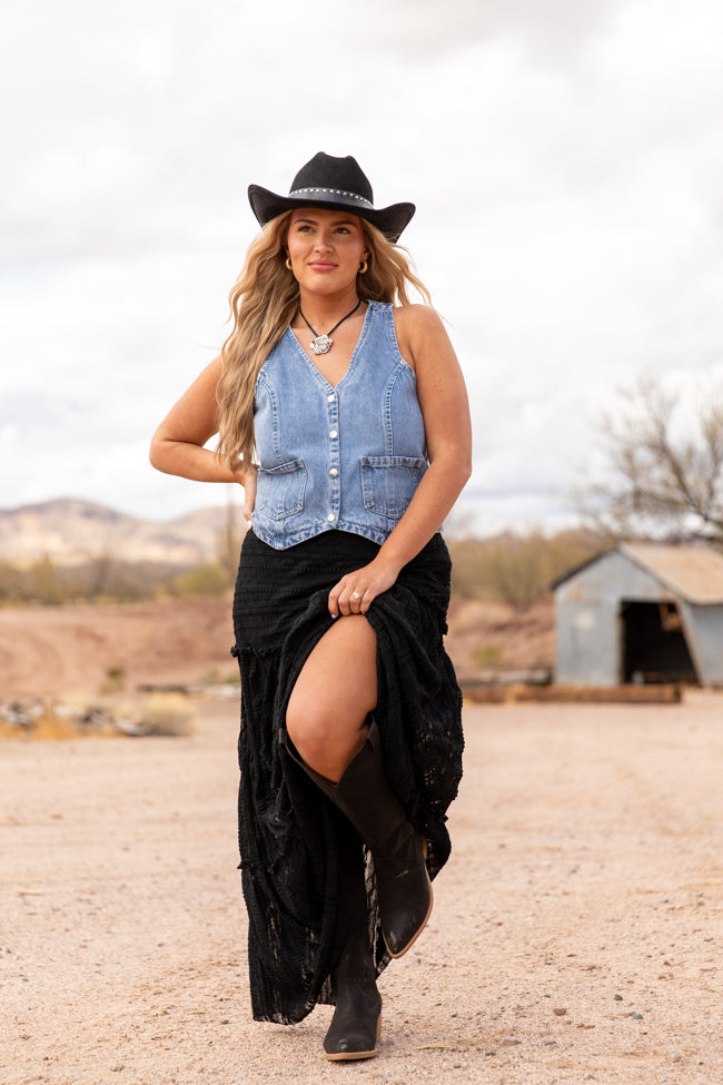 Beneath The Moon Medium Wash Denim Vest-Sunny Prom