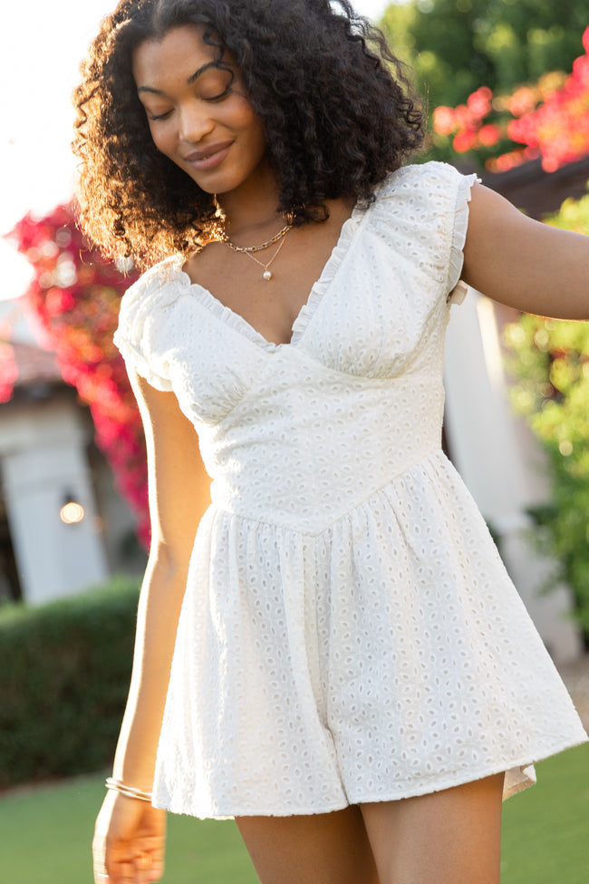 Ever After White Eyelet Romper FINAL SALE-Sunny Prom