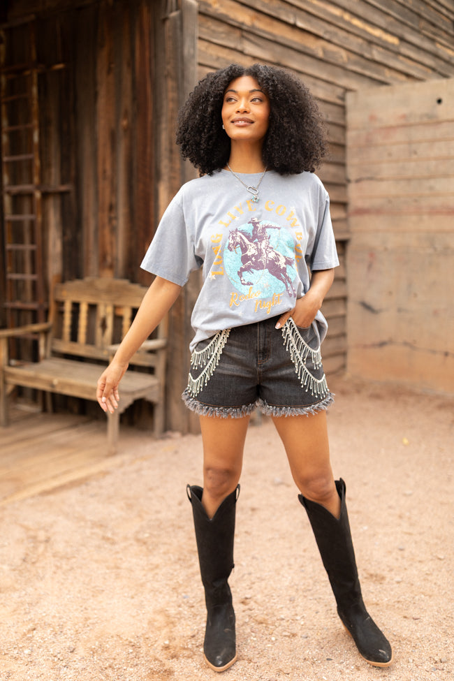 Rhinestone Riff Black Wash Embellished Denim Shorts FINAL SALE-Sunny Prom