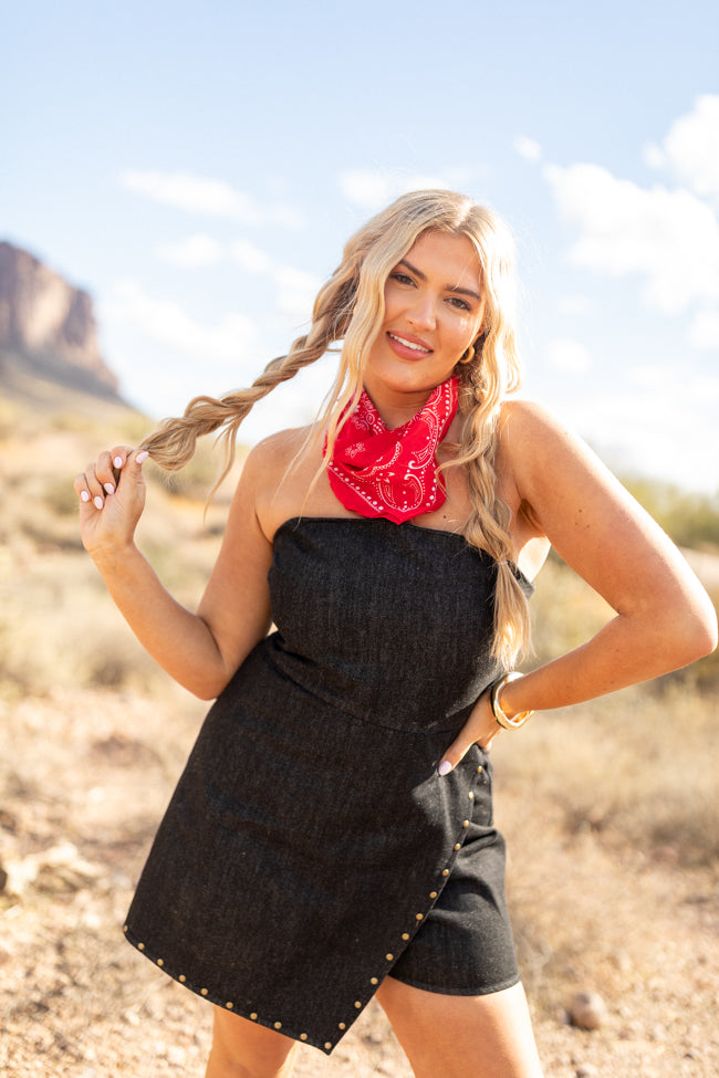 Pretty Heart Black Denim Strapless Romper SALE-Sunny Prom