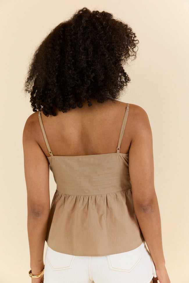 Boho Beat Brown Lace Detail Button Down Tank SALE-Sunny Prom