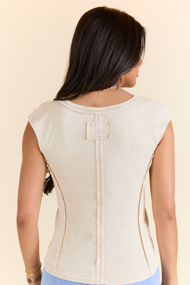 Classic Tunes Khaki Cap Sleeve Acid Wash Knit Top FINAL SALE-Sunny Prom