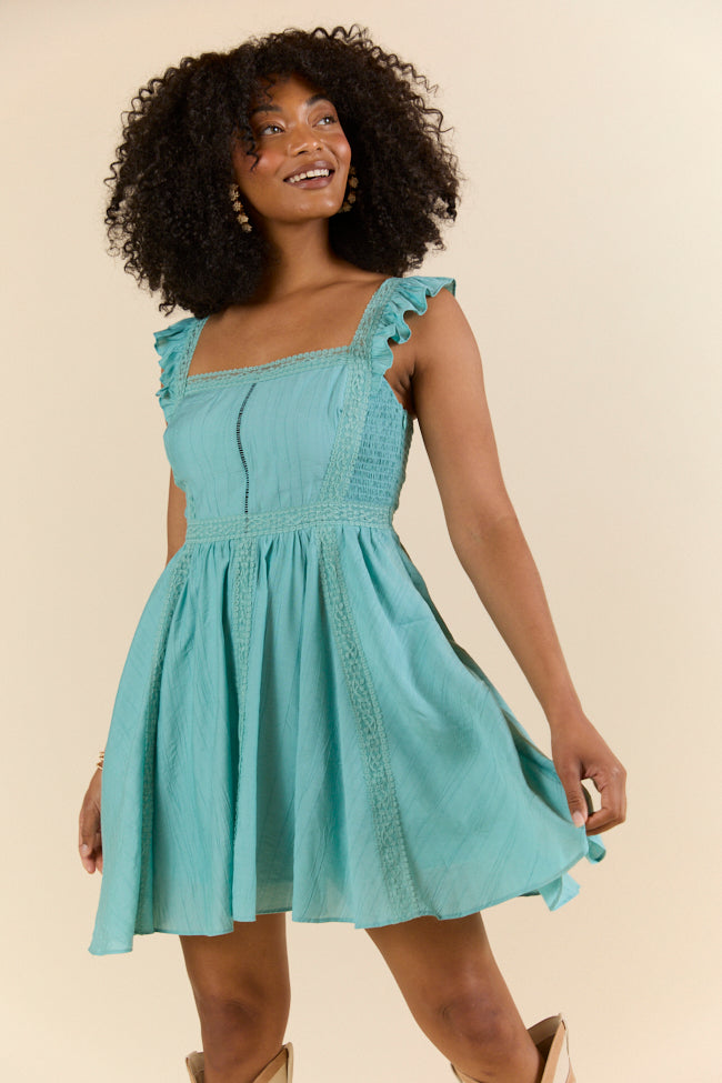In This Groove Dusty Teal Mini Dress SALE-Sunny Prom