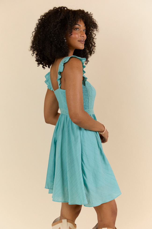 In This Groove Dusty Teal Mini Dress SALE-Sunny Prom