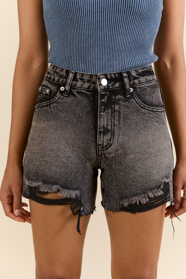 Night Rhythm Black Wash Distressed Denim Shorts-Sunny Prom