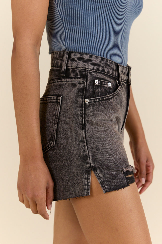 Night Rhythm Black Wash Distressed Denim Shorts-Sunny Prom
