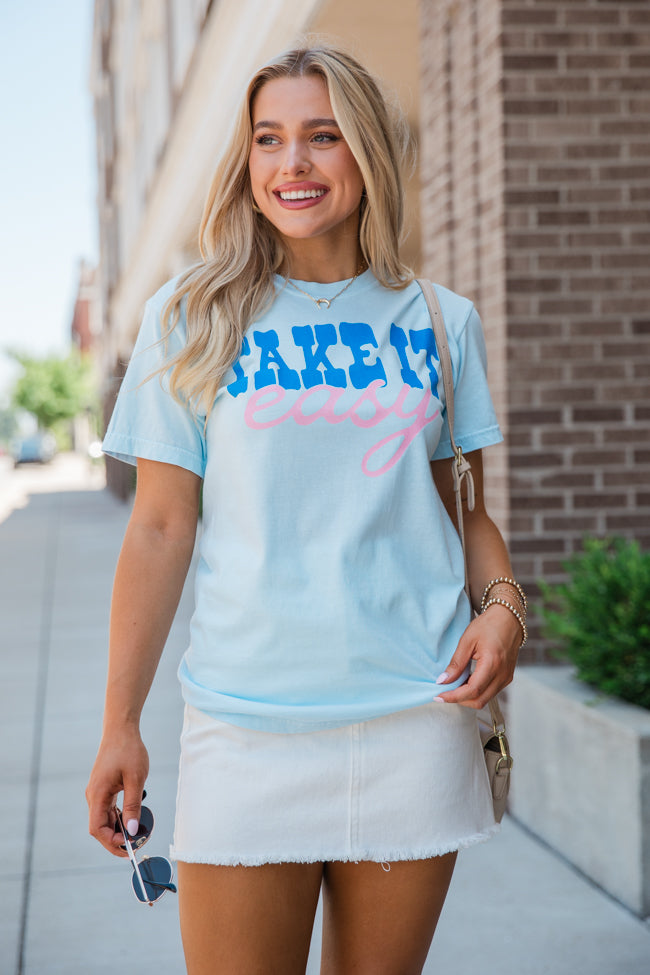 Take It Easy Light Blue Graphic Tee SALE-Sunny Prom