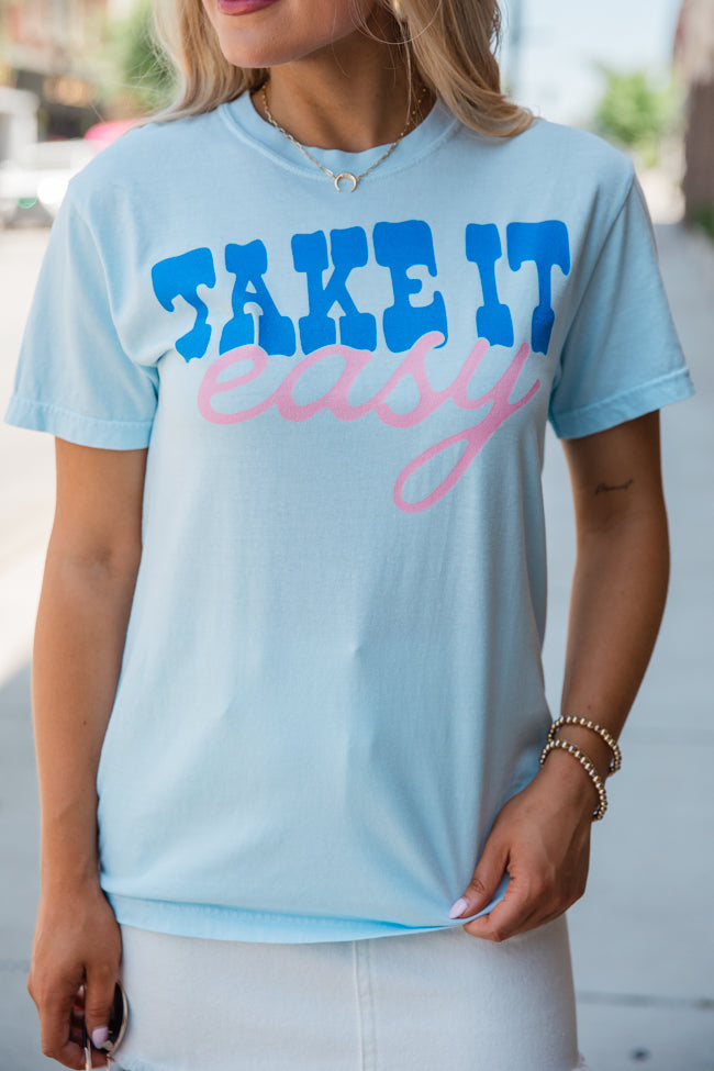 Take It Easy Light Blue Graphic Tee SALE-Sunny Prom