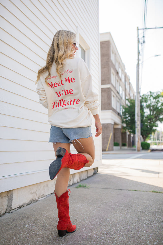 Meet Me At The Tailgate Red Ivory Graphic Sweatshirt FINAL SALE-Sunny Prom