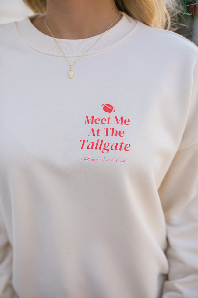Meet Me At The Tailgate Red Ivory Graphic Sweatshirt FINAL SALE-Sunny Prom