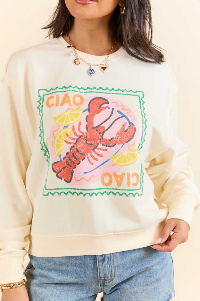 Ciao Ciao Cream Raw Hem Fleece Graphic Sweatshirt SALE-Sunny Prom