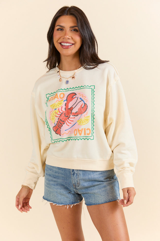 Ciao Ciao Cream Raw Hem Fleece Graphic Sweatshirt SALE-Sunny Prom