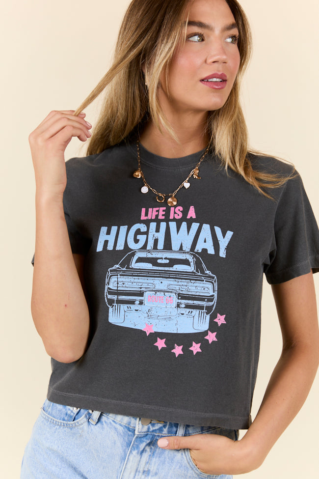 Life Is A Highway Grey Boxy Graphic Tee SALE-Sunny Prom