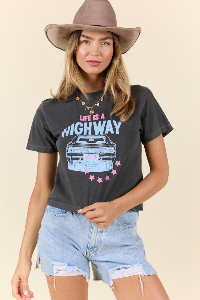 Life Is A Highway Grey Boxy Graphic Tee SALE-Sunny Prom