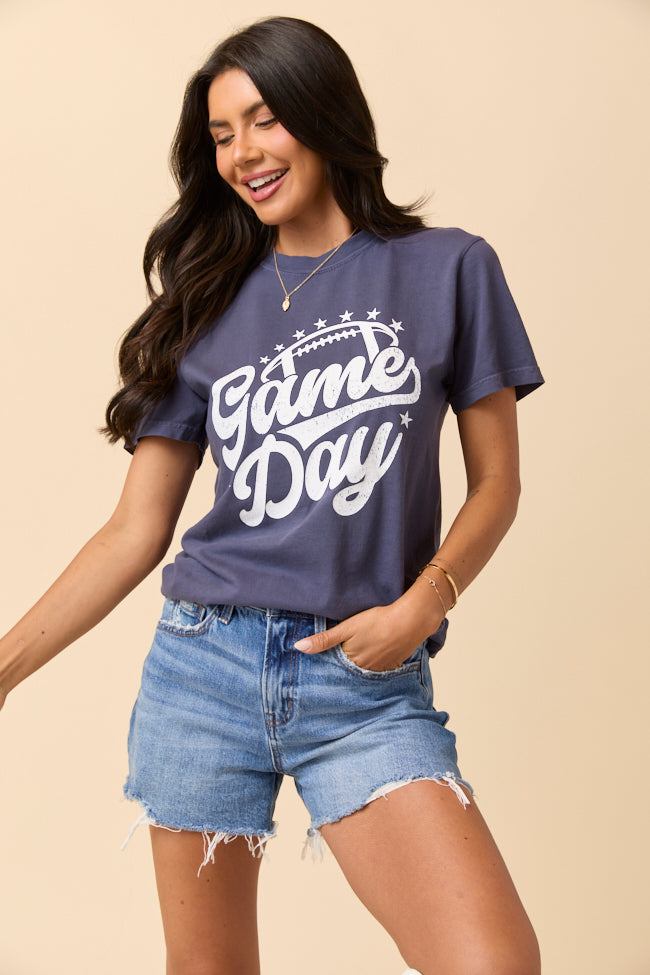 Game Day Script Navy Graphic Tee SALE-Sunny Prom