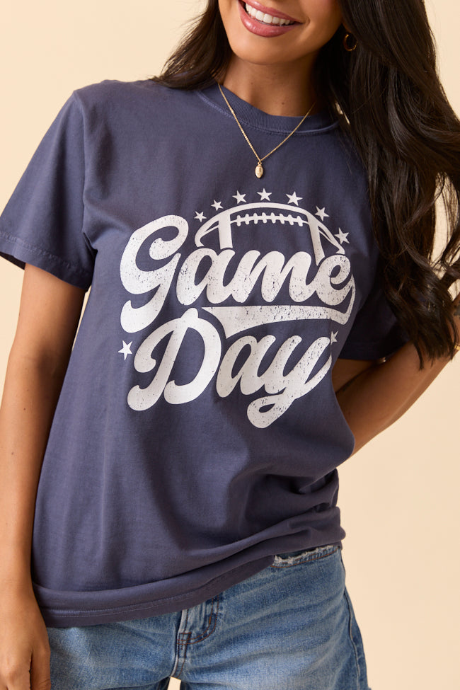 Game Day Script Navy Graphic Tee SALE-Sunny Prom