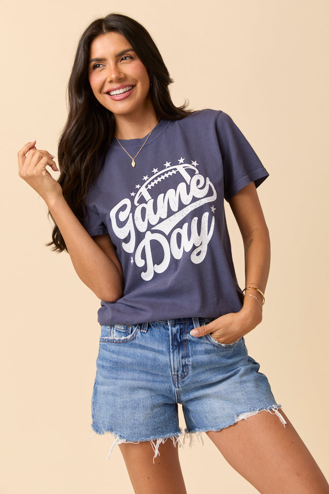Game Day Script Navy Graphic Tee SALE-Sunny Prom