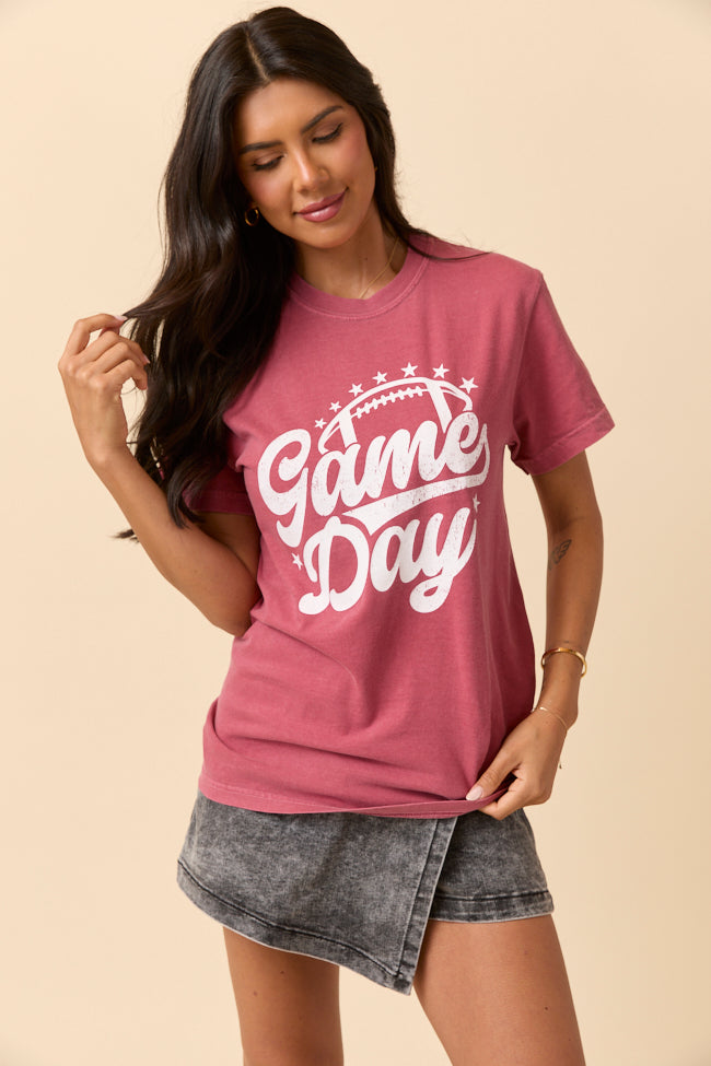 Game Day Script Crimson Graphic Tee SALE-Sunny Prom
