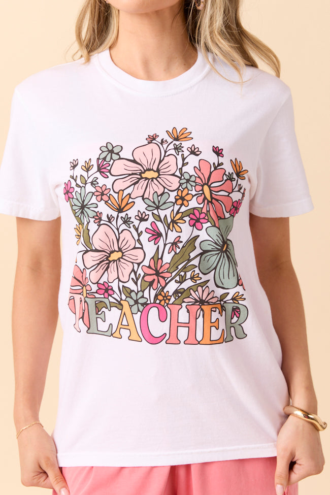 Teacher Florals White Graphic Tee SALE-Sunny Prom