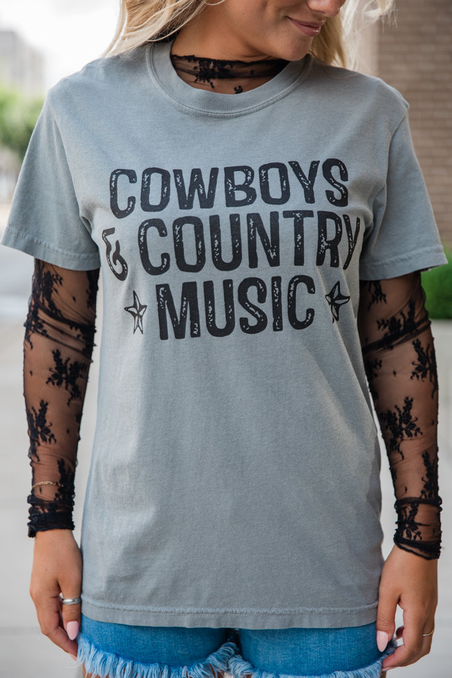 Cowboys and Country Music Grey Graphic Tee SALE-Sunny Prom