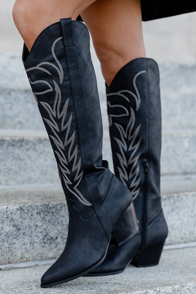 Shania Black Cowboy Boots With Contrast Stitching SALE-Sunny Prom
