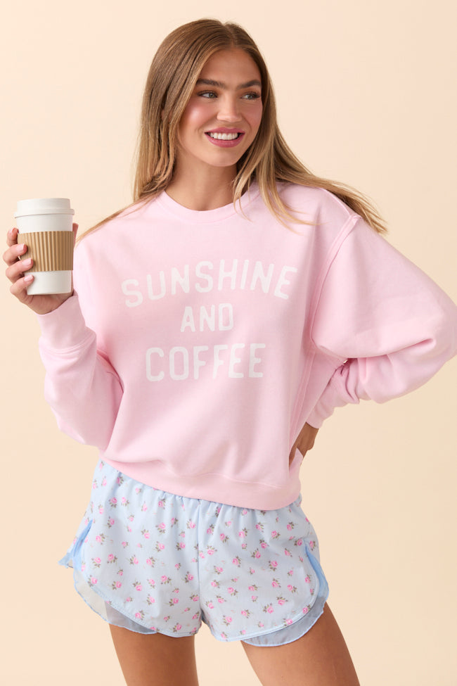 Sunshine and Coffee Soft Pink Raw Hem Fleece Graphic Sweatshirt SALE-Sunny Prom