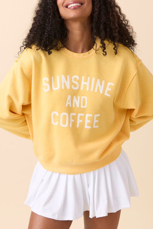 Sunshine and Coffee Yellow Raw Hem Fleece Graphic Sweatshirt SALE-Sunny Prom