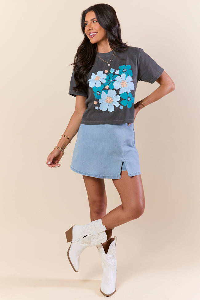 Organic Floral Print Grey Boxy Graphic Tee SALE-Sunny Prom