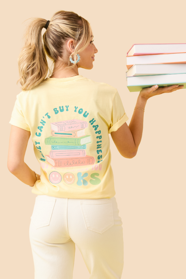 Can't Buy You Happiness But Can Buy Books Yellow Graphic Tee SALE-Sunny Prom