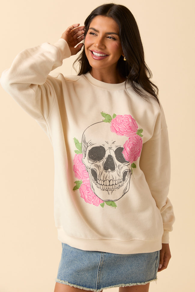 Skull and Roses Cream Graphic Sweatshirt SALE-Sunny Prom