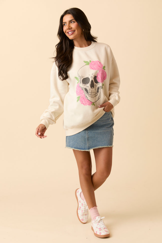 Skull and Roses Cream Graphic Sweatshirt SALE-Sunny Prom