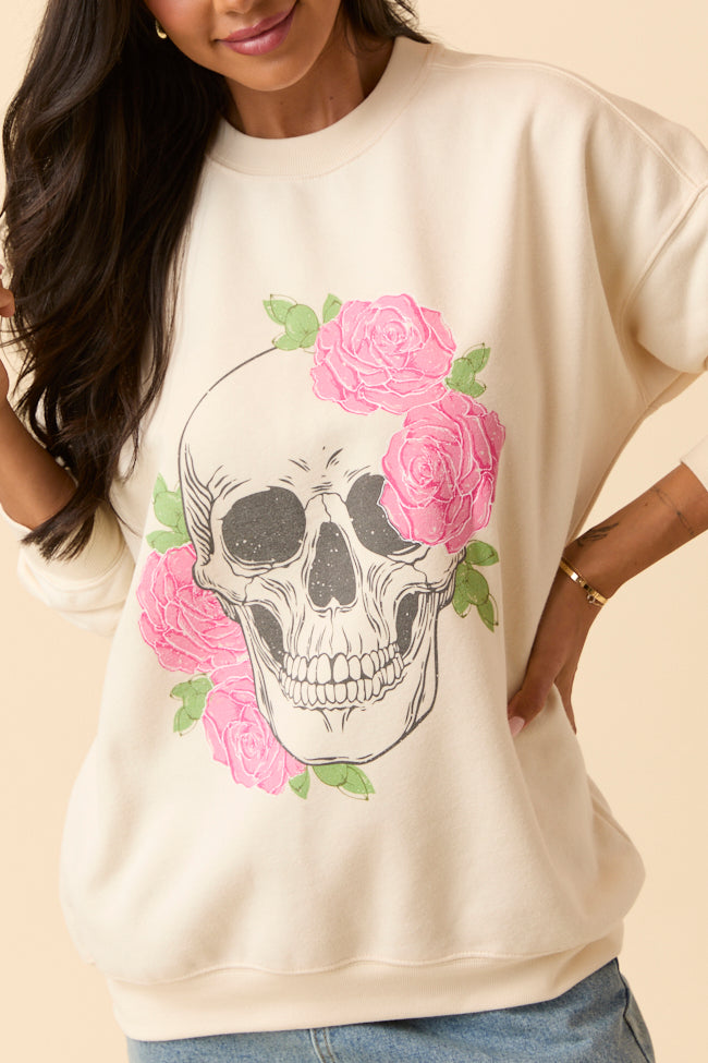 Skull and Roses Cream Graphic Sweatshirt SALE-Sunny Prom