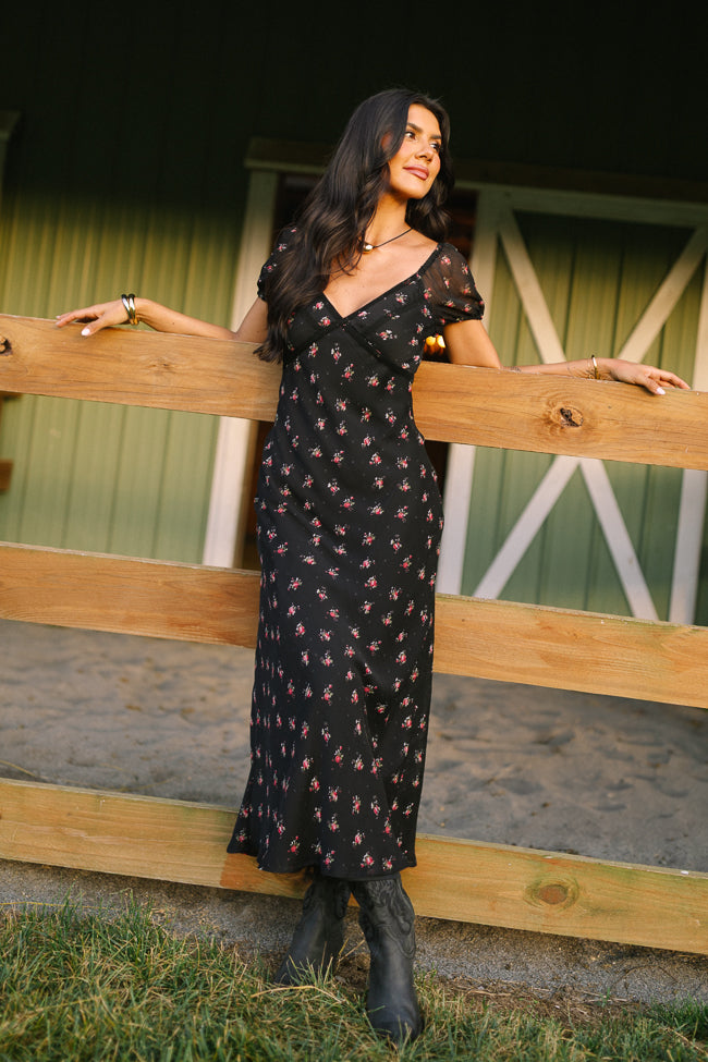 Adelyn Black Floral Maxi Dress Cece Barnes X Sunny Prom SALE-Sunny Prom