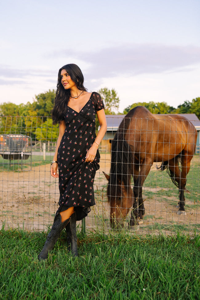 Adelyn Black Floral Maxi Dress Cece Barnes X Sunny Prom SALE-Sunny Prom