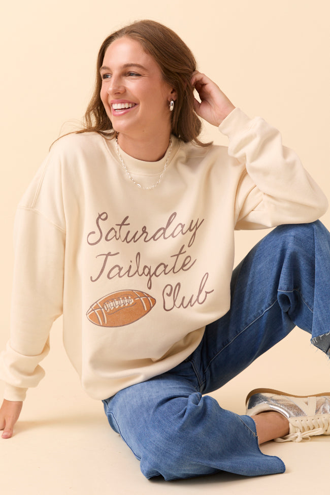 Saturday Tailgate Club Cream Graphic Sweatshirt SALE-Sunny Prom